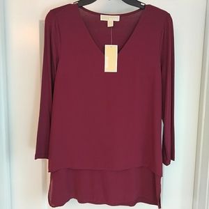 NWT XS Michael Kors Mixed Media Maroon Tunic Top